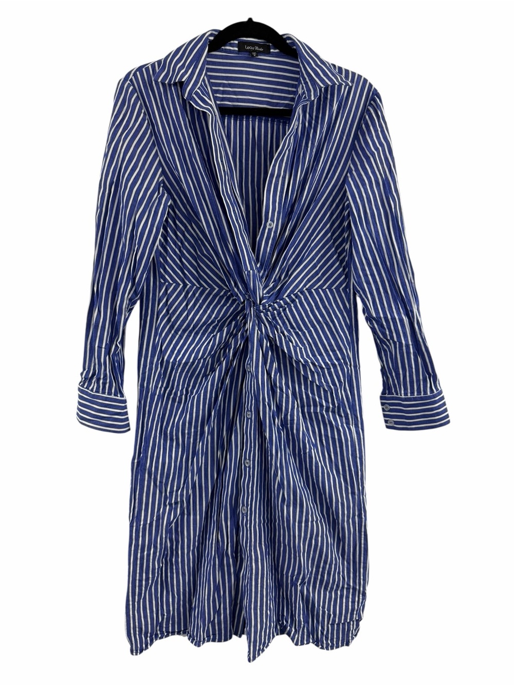 Lea & Viola Blue and White Striped Long Sleeve Twist-Front Dress